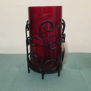 Wrought iron & glass candle holder